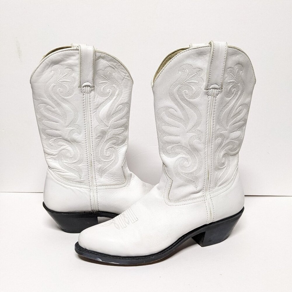 Durango Western Cowboy Boot Womens 10 White Mid Calf Stitched Pointed Toe